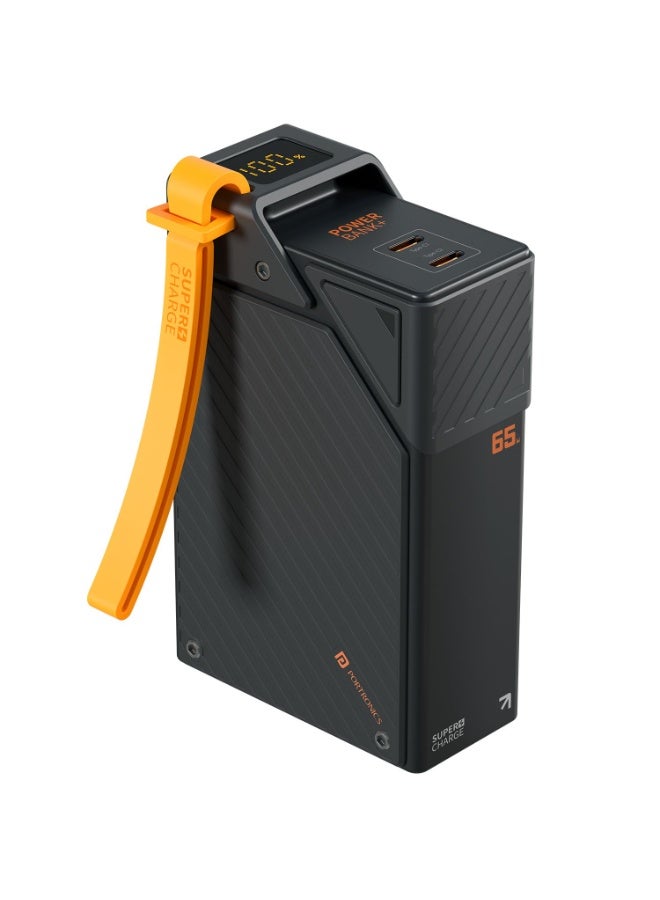 بورترونيكس Portronics 65W Halley 20K 20000mAh Fast Charging Powerbank for Android Smartphones, iPhones, ipads, Tablets & Macbooks, Dual Type C PD Port, LED Display, Strong Lanyard (Black) - Image 1